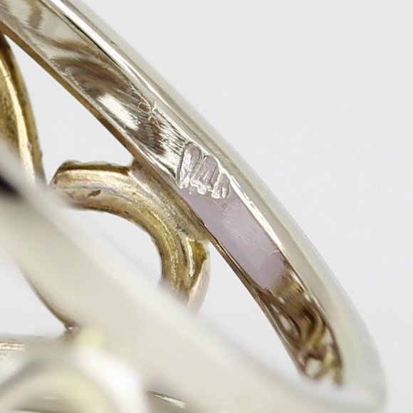 Vintage 14k Yellow Gold Oval Cabochon Lavender Jade Anniversary Scroll Ring - Picture 7 of 7